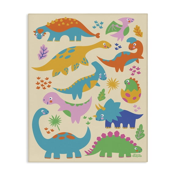 Stupell Industries Cute Whimsy Dinos Animals Painting Wrapped Canvas Art Print Wall Art, 16 x 20