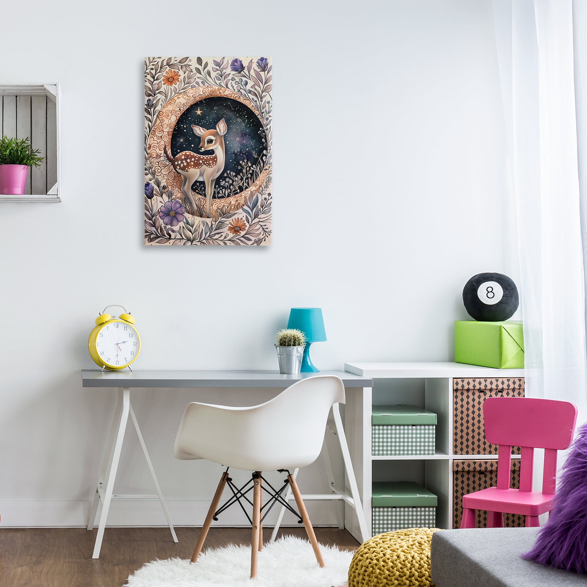 Stupell Industries Floral Fawn & Moon Animals & Insects Painting Gallery Wrapped Canvas Art Print Wall Art, 20 x 30