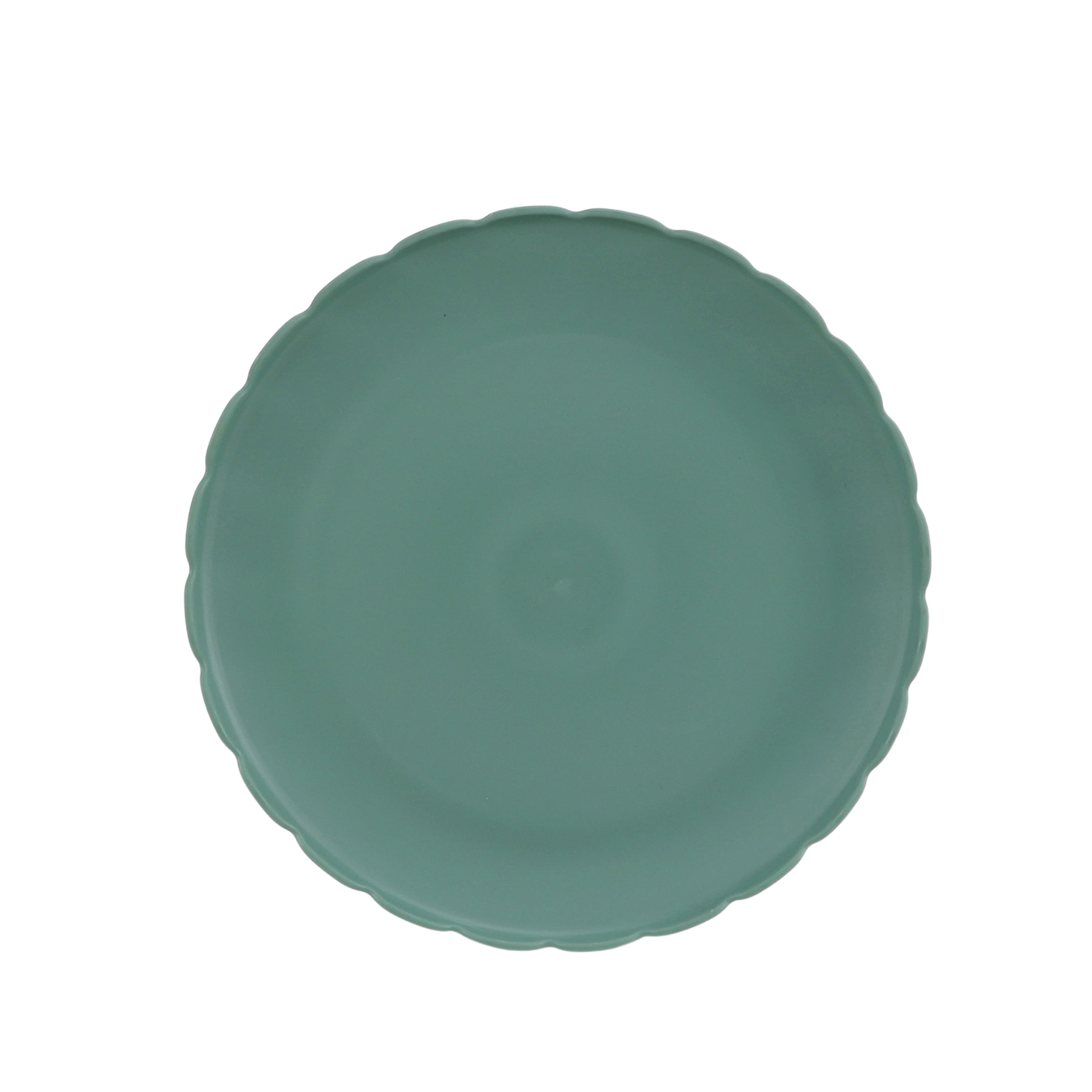 Mainstays 30-Piece Plastic Scalloped Dinnerware Bundle Set, Sage