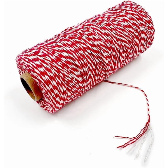 Red and White Bakers Twine 656 Feet – 100% Cotton 6-Ply 1.3mm Baker's String for Gift Wrapping, Christmas Crafts, DIY Decoration, Butchers, Baking – Tightly Twisted Spool Roll