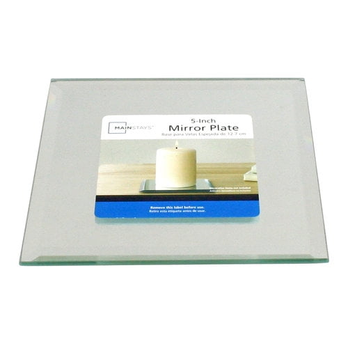 Mainstays Square Mirror Candle Plate with Beveled Edges and Felt Pads, Pillar Candle Holder