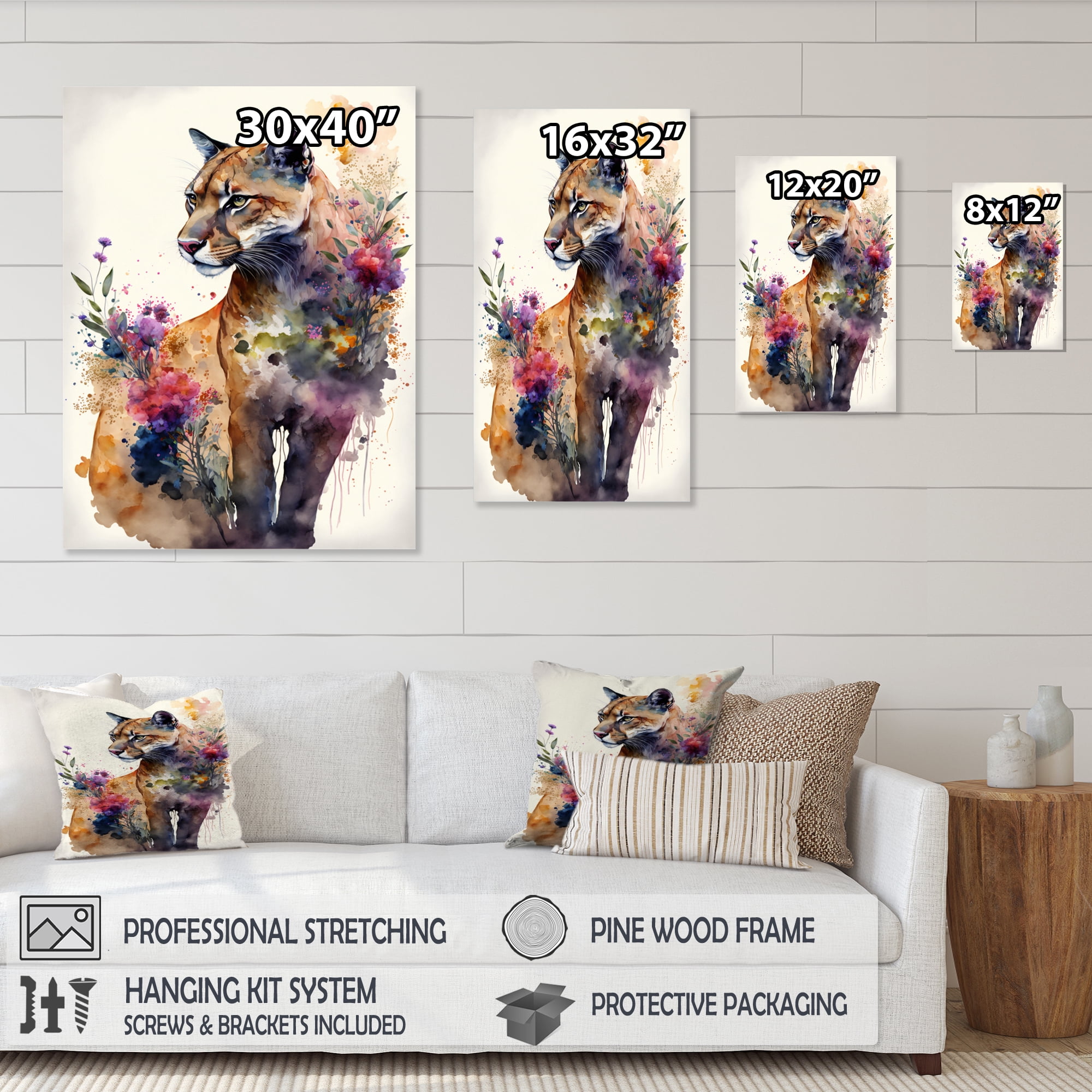Designart Cute Puma Floral Art IV Canvas Wall Art