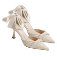 thumbnail image 3 of Sandalia de Tacón Punta Puntiaguda Elegante Correa de Perlas Lazo en la Espalda Cómodo para Boda Fiesta de Noche Beige 37, 3 of 8