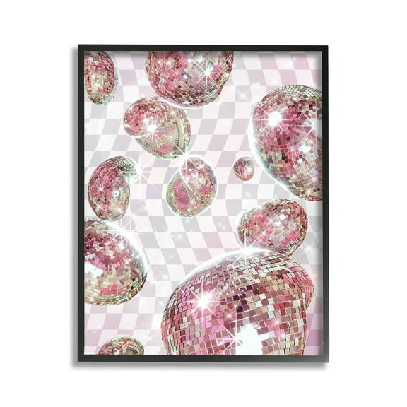 Stupell Industries Pastel Disco Ball Pattern Abstract Painting Black Framed Art Print Wall Art, 11 x 14