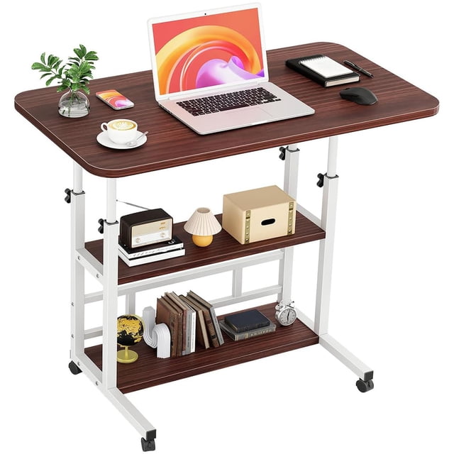 Mesa Auxiliar Moderna, Mesa Auxiliar para Sofá, Mesitas de Noche, Mesa Lateral de 3 Niveles con Ruedas, para Sala de Estar Dormitorio, Altura se Puede Ajustar (Chocolate)