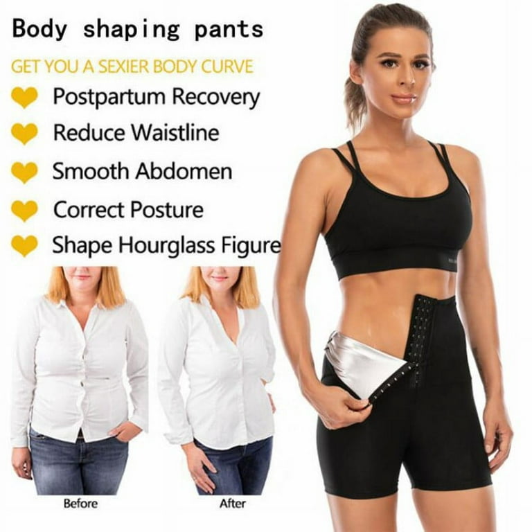 Sweat Shapewear Pants High Waisted Shorts Above Knee Pants Mid Thigh  Workout Suit Waist Trainer Leggings Loss Weight Body Shaper Sweatsuit  Exercise