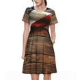 thumbnail image 1 of Fotbe Robe Motif Bois Drapeau Américain Rustique Décontractée Mode Femme Manches Courtes Robe Maxi Robe T-Shirt Rayée Longue à Blocs de Couleur, 1 of 6