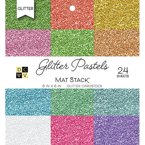 DCWV Single-Sided Cardstock Stack 6"X6" 24/Pkg Glitter Pastels Solid