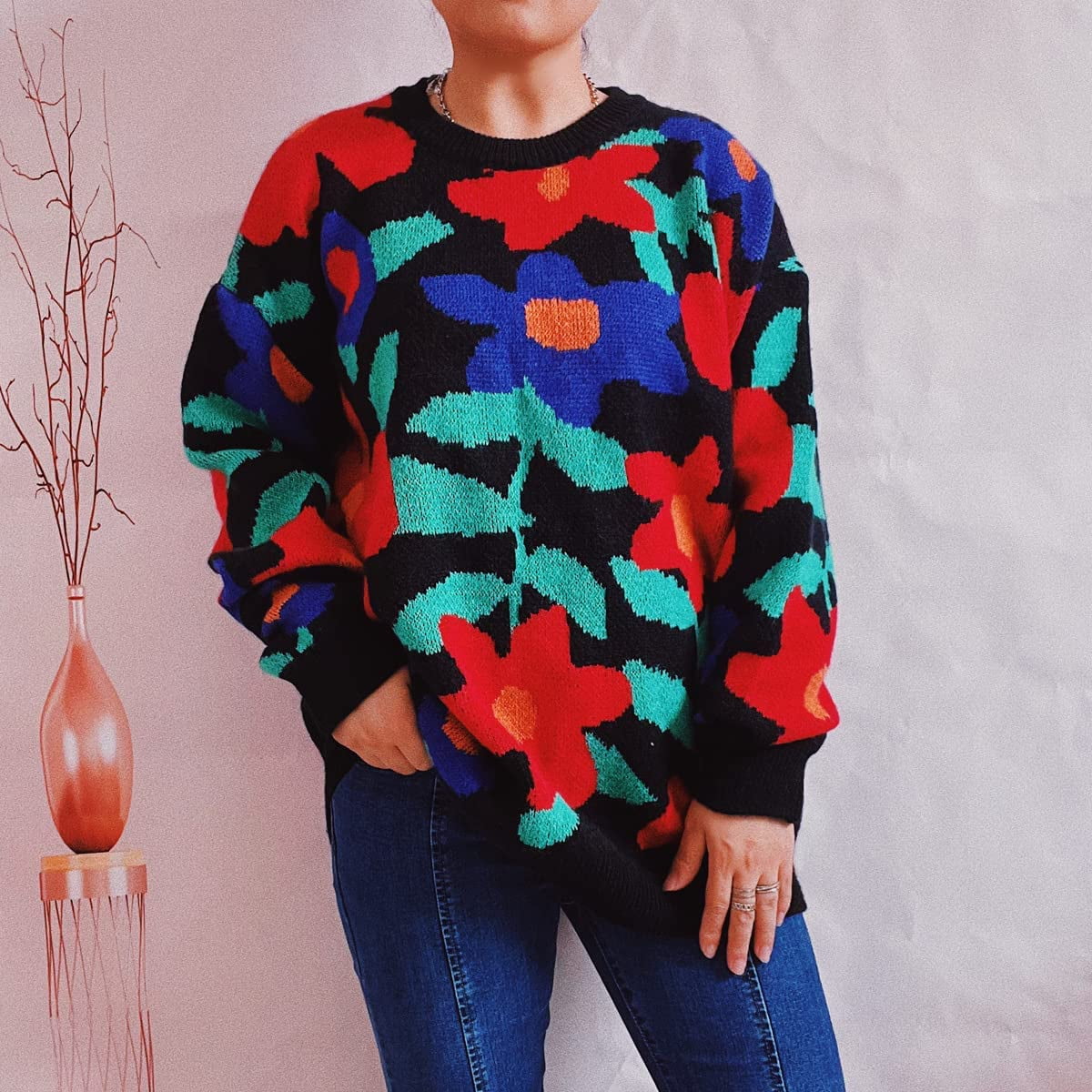 DanceeMangoos Fairycore Clothing Women Y2K Floral Knit Sweater Long Sleeve Vintage Aesthetic Cute Tops Indie Cottagecore Clothes