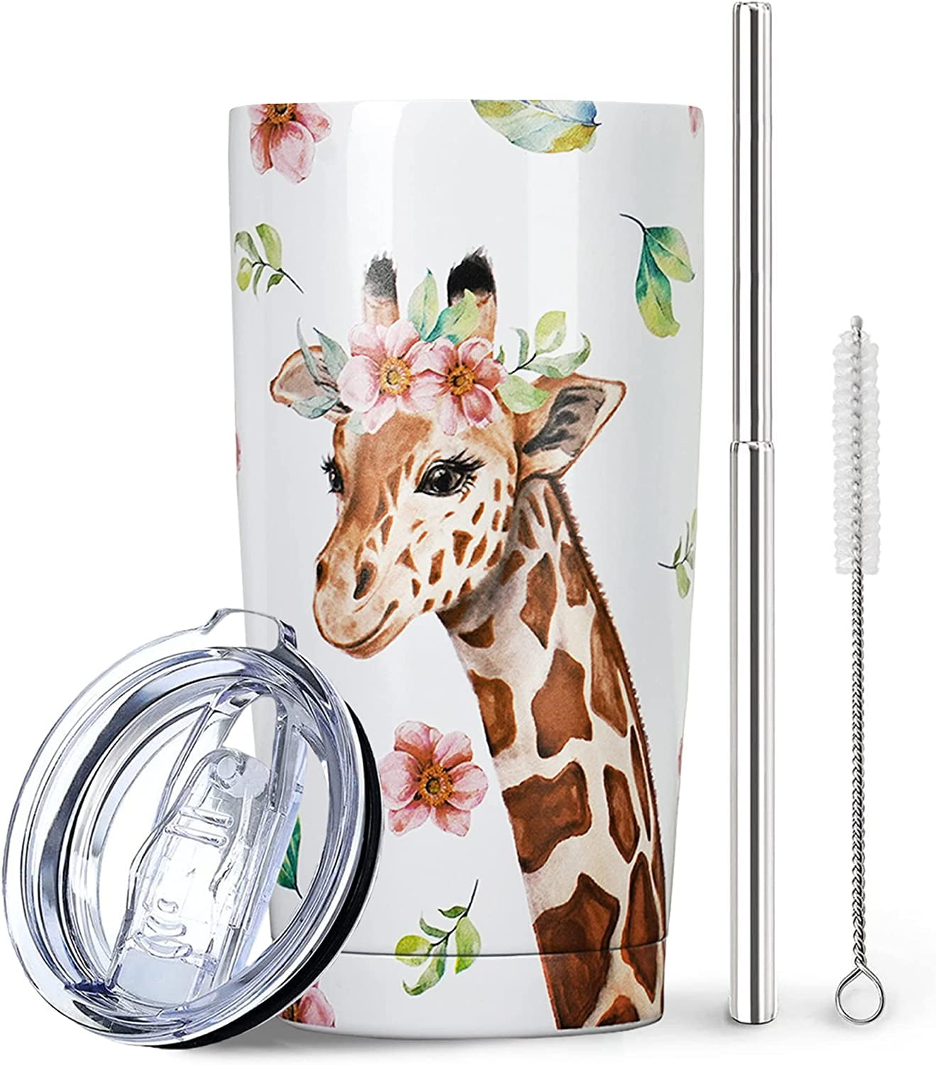 Giraffe Glitter Ombre Tumbler - 20 oz Insulated with Straw and Lid