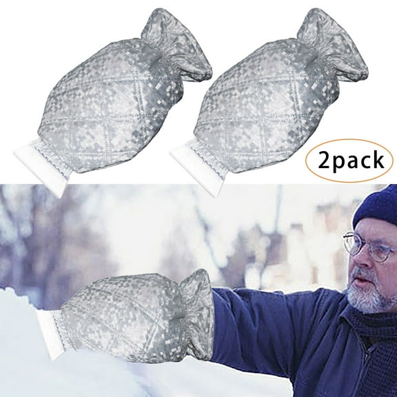 SPOORYYO Ergonomic Windshield Snow Removal Scraper with Thick Plush Pile-Lined Mitt and ABS Plastic Shovel for Car Window Ice Clearing