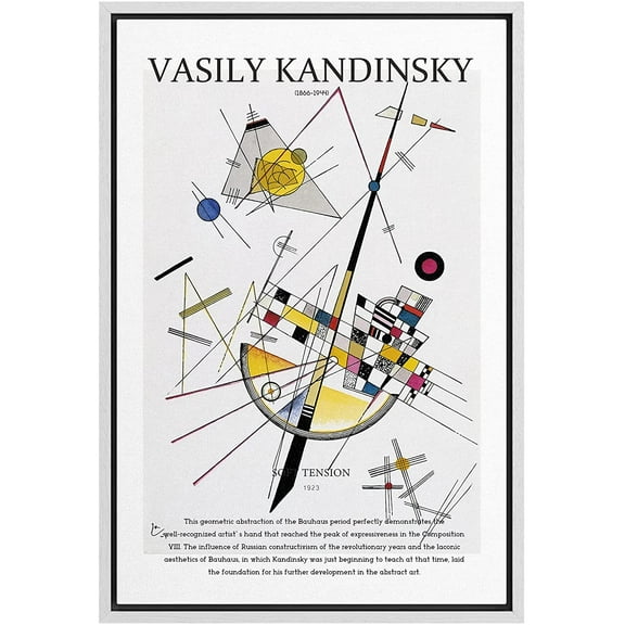 PixonSign Framed Canvas Print Wall Art Kandinsky Geometric Polygons Block Abstract Shapes Illustrations Fine Art Contemporary Relax/Calm Colorful for Living Room, Bedroom, Office - 16"x24" White