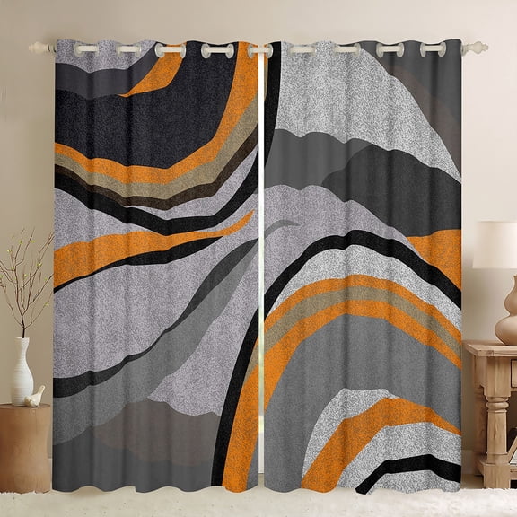 Feelyou Adult Abstract Geometric Curtains Pack of 2 (42x84 Each), Mid Century Minimalism Curtains Blackout, Grey Orange Stripes Bedroom Curtains, Blackout Curtains Bedroom Decor