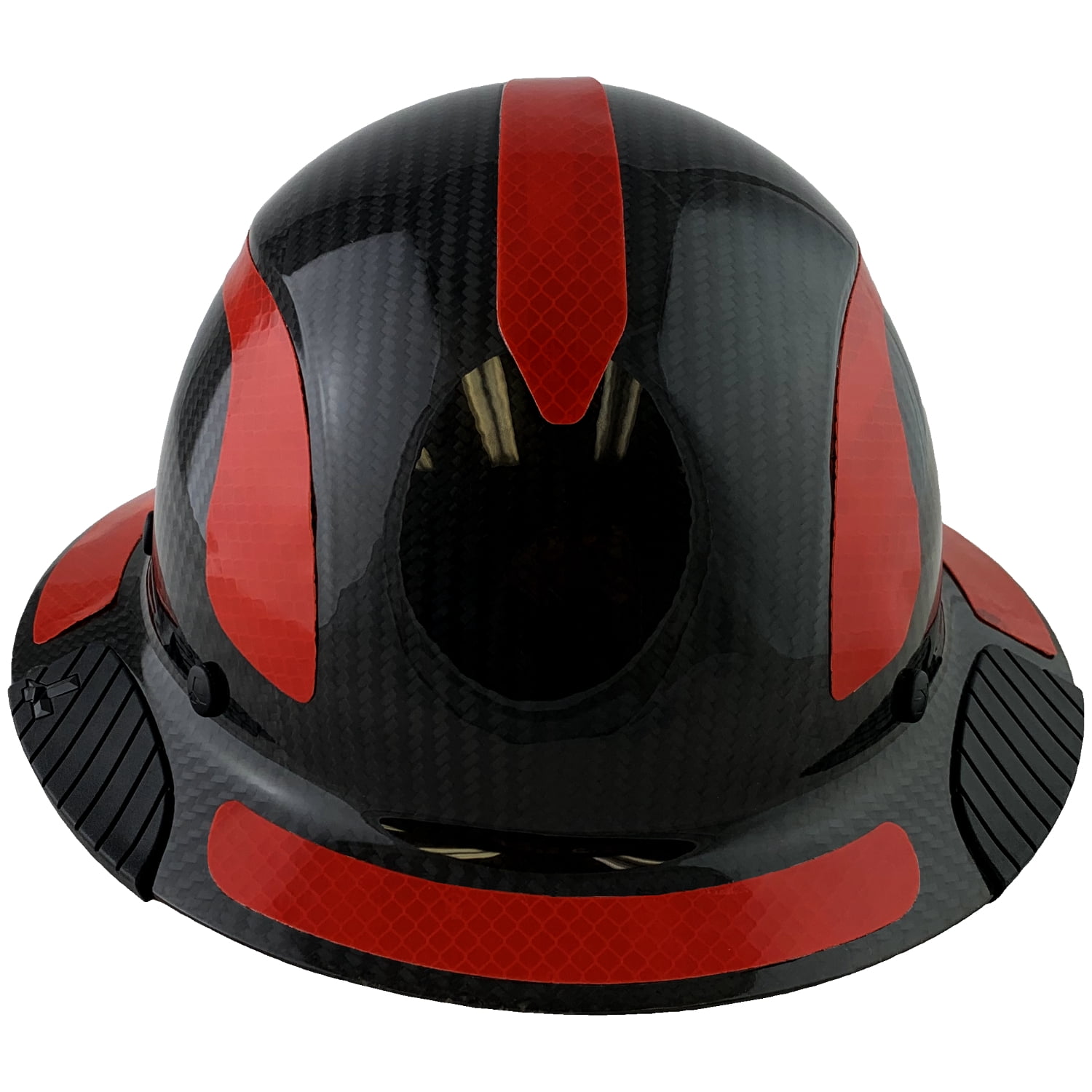 Lift Safety Helmet -  Actual Carbon Fiber Full Brim Hard Hat - Glossy Black with Red Reflective Decals with Hard Hat Tote Bag