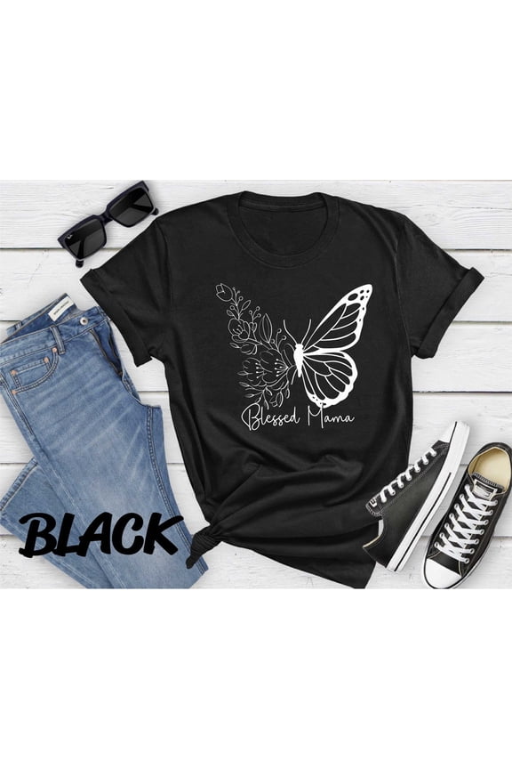 Blessed Mama Shirt, Blessed Mom Shirt, Butterfly Mom Shirt, Cute Mom Gift, Mother's Day Gift, Distressed Blessed Mama Shirt, Unique Mom Gift TSHIRT All Size S-5XL