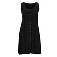 thumbnail image 4 of Summer Dresses for Women V Neck Solid Tank Dress Button Down Elastic Waist Casual Loose A-Line Flowy Beach Mini Dress, 4 of 6