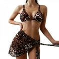 thumbnail image 1 of EIMELI Bikini Femme Mode Été Imprimé Léopard Décoration Taille Haute Fendue Ensemble Trois Pièces Bikini, 1 of 6