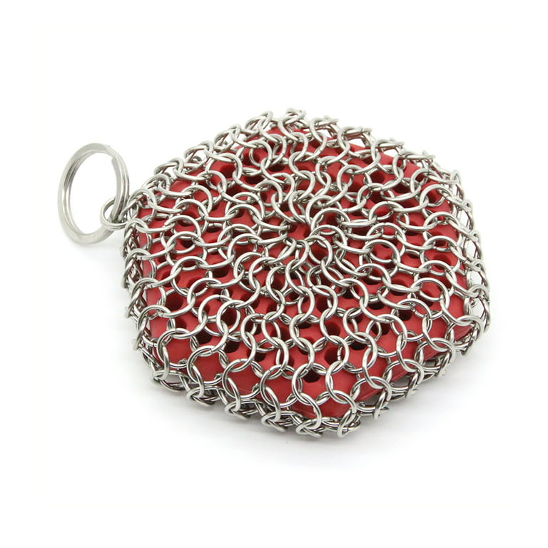 Cast Iron Skillet Cleaner, 316 Stainless Steel Chainmail Scrubber with  Handle, Chain Mail Scrubber Cast Iron for Cleaning Cast Iron Skillets,  Pans,Griddles, Frying Pans, Cast Iron Cookware Red