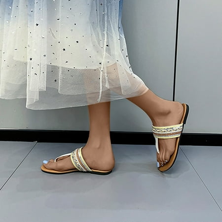 Jsaierl Flat Sandals for Women Casual Summer  New Summer Flat Shoes Casual Slip-Toe Sandals Clip Toe Slippers Size 6