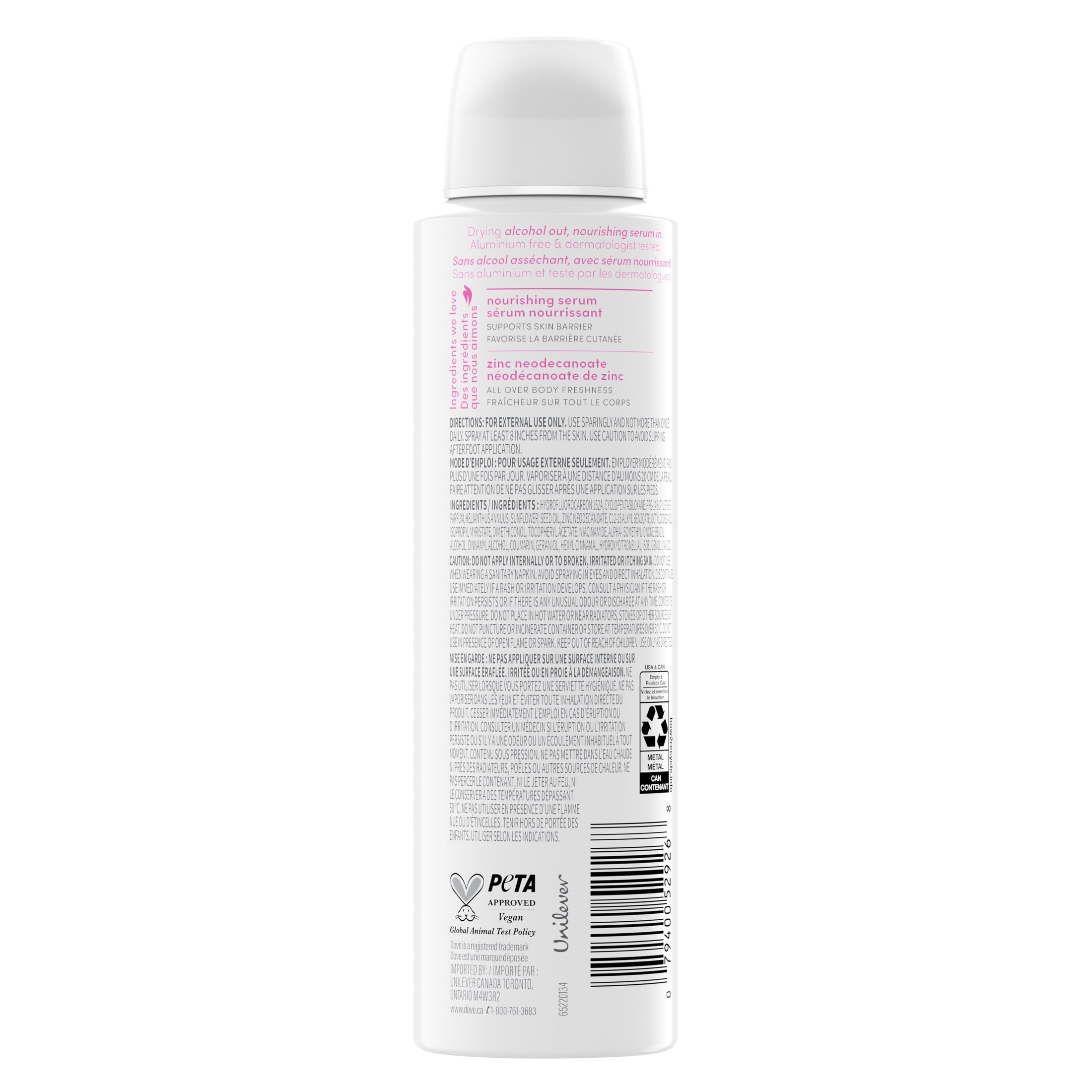 Dove Whole Body Deo Alcohol Free Deodorant Spray For Women Gardenia Breeze ,4 oz