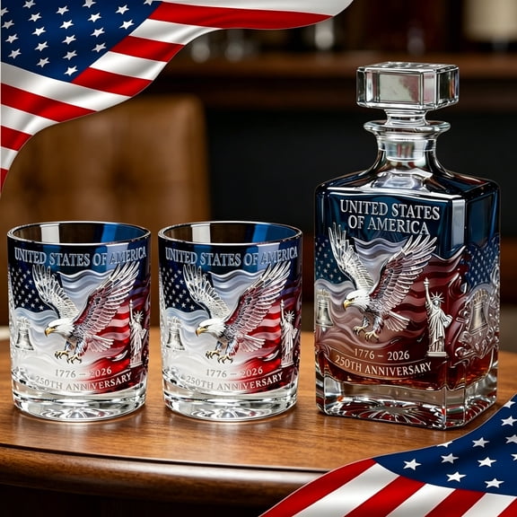 ACDANC 250th Anniversary Whiskey Bottle, U.S. 250th Anniversary Heritage Whiskey Bottle & Glass Set, We The People 250 Decanter for Scotch Bourbon or Wine, Ideal for Father's Day