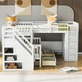 thumbnail image 5 of Bellemave L Shaped Triple Bunk Bed with Stairs, Wood Twin Over Full Bunk Bed with Desk and Wardrobe, Bunk Beds Frame with 3 Storage Drawers for 3 Teens（White）, 5 of 9