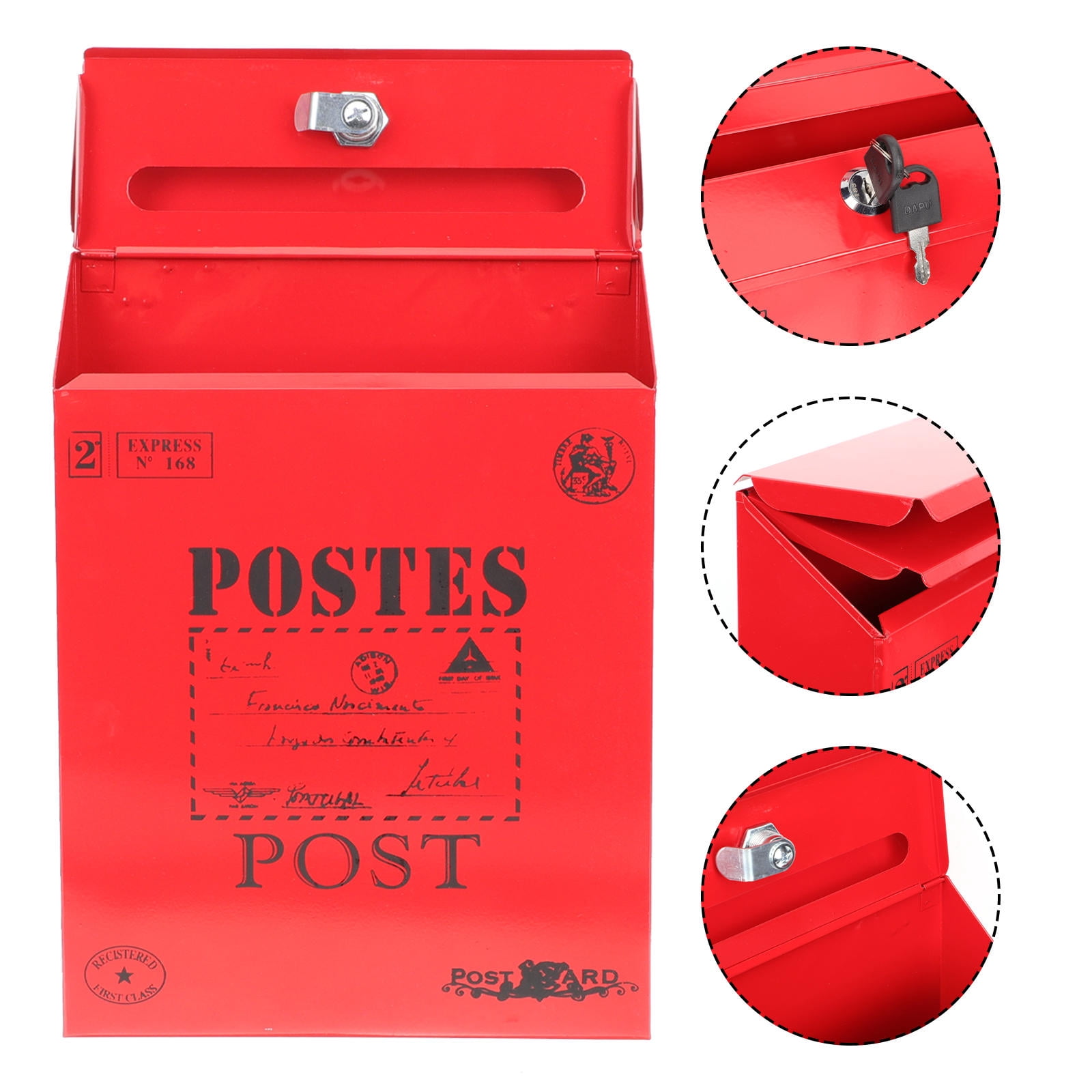 Raindrops Locking Letter Box Mailbox Iron Red 1Pack for Home and Garden