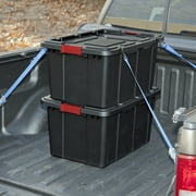 Sterilite Large Industrial Storage Bin, 27 Gallon Durable Plastic Storage Tote with Latching Lid and Integrated Handles, Black, 4 Pack