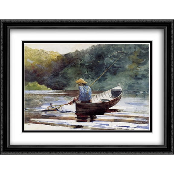 Boy Fishing 2x Matted 36x28 Large Black Ornate Framed Art Print by Homer, Winslow