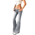 thumbnail image 3 of Bootcut Jeans for Women Y2K Baggy Stretchy Low Waisted Vintage Flare Jeans Button Closure Trendy Versatile Wide Leg Denim Pants with Pockets Gray M, 3 of 7