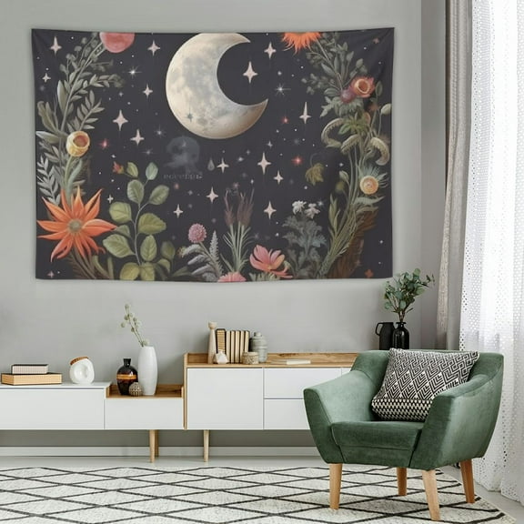 Acheng Boho Plant Tapestry Nature Moon Phase Wall Hanging Tapestry for Bedroom Aesthetic Vintage Flower Posters Funny Tapestries Home Room Decor 60x40in