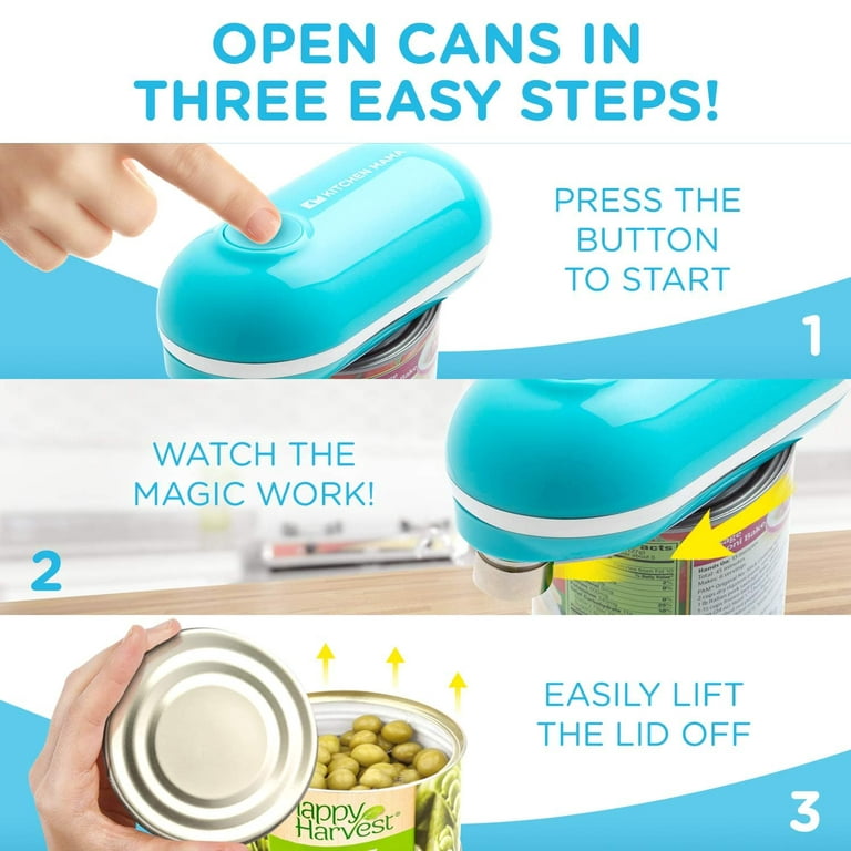  Kitchen Mama Mini Electric Can Opener Christmas Gift Ideas:  Open Cans with A Simple Press of Button - Ultra-Compact, Space Saver,  Portable, Smooth Edge, Food-Safe, Battery Operated (Blue) : Home 