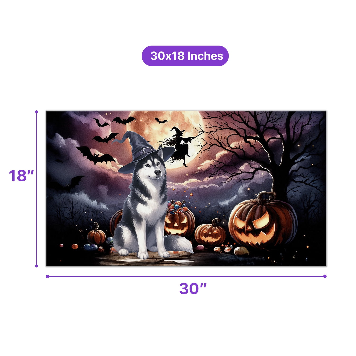 Spooky Halloween Night Witch Siberian Husky Glowing Pumpkins Doormat Husky Dog Lover Gifts Indoor Outdoor Welcome Mat - 12015