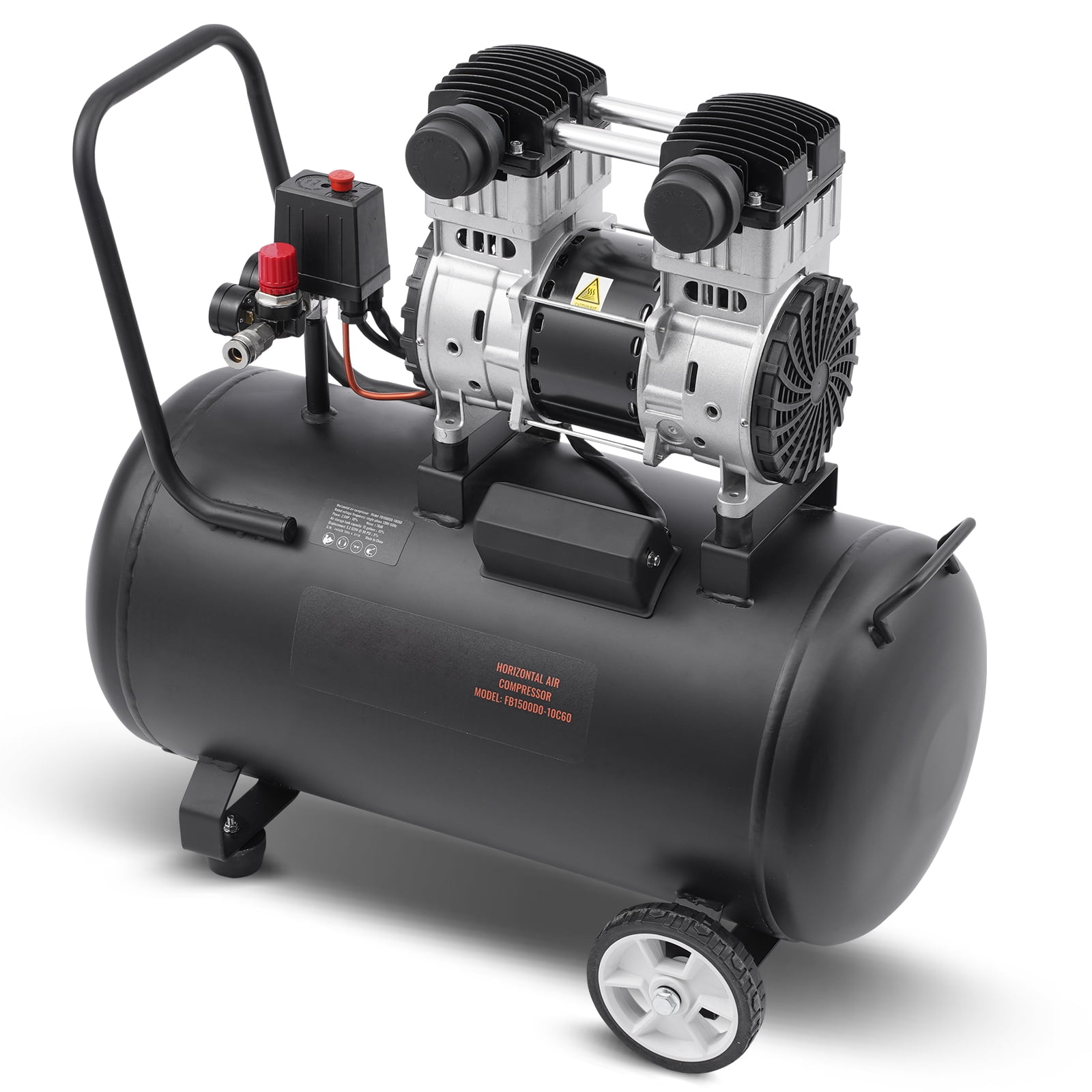 KFFKFF Air Compressor with 15 Gallon Steel Tank, 2HP, 5.3 CFM@90 PSI, Oil-Free Operation & Max 125PSI. Quiet 78dB for Auto Repairs, Tire Inflation & Spray Paint