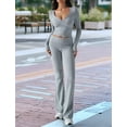 thumbnail image 4 of Women'S Workout 2 Piece Lounge Sets Long Sleeve Tops Foldover Flare Pants Casual Outfits Tracksuit Grey XS, 4 of 8