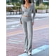 thumbnail image 4 of Conjunto Deportivo de 2 Piezas para Mujer, Camiseta de Larga, Pantalones Acampanados con Solapa, Chándal Informal, Gris, Talla M, 4 of 8