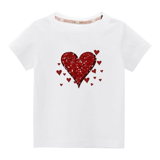 Penkiiy T-shirt en Coton pour Tout-Petits Garçons Filles Mode Mignon Col Rond Imprimé Saint-Valentin Manches Courtes 3-4 Ans Blanc