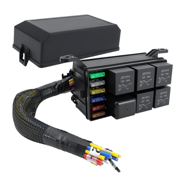 Fusible de 6 vías premium, impermeable, precableado, negro, reemplaza caja de relé de 12 V Estilo B