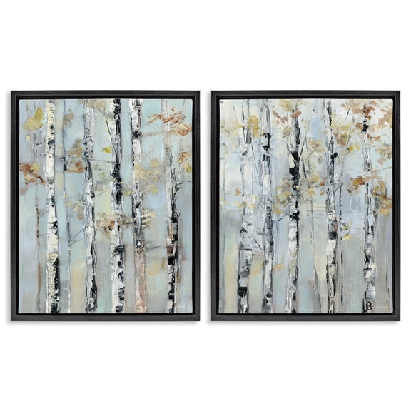 Stupell Industries Autumnal Birch Trees Abstract Painting Black Floater Framed Canvas Art Print Wall Art, 17 x 21, Set of 2