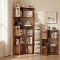 thumbnail image 4 of 3 Tier Solid Wood Corner Bookshelf, 41" H L-Shaped Freestanding Rubberwood Bookcase with Side Frame Design, No MDF No Engineered Wood, Space-Saving Corner Shelf for Living Room Bedroom Home Office, 4 of 7