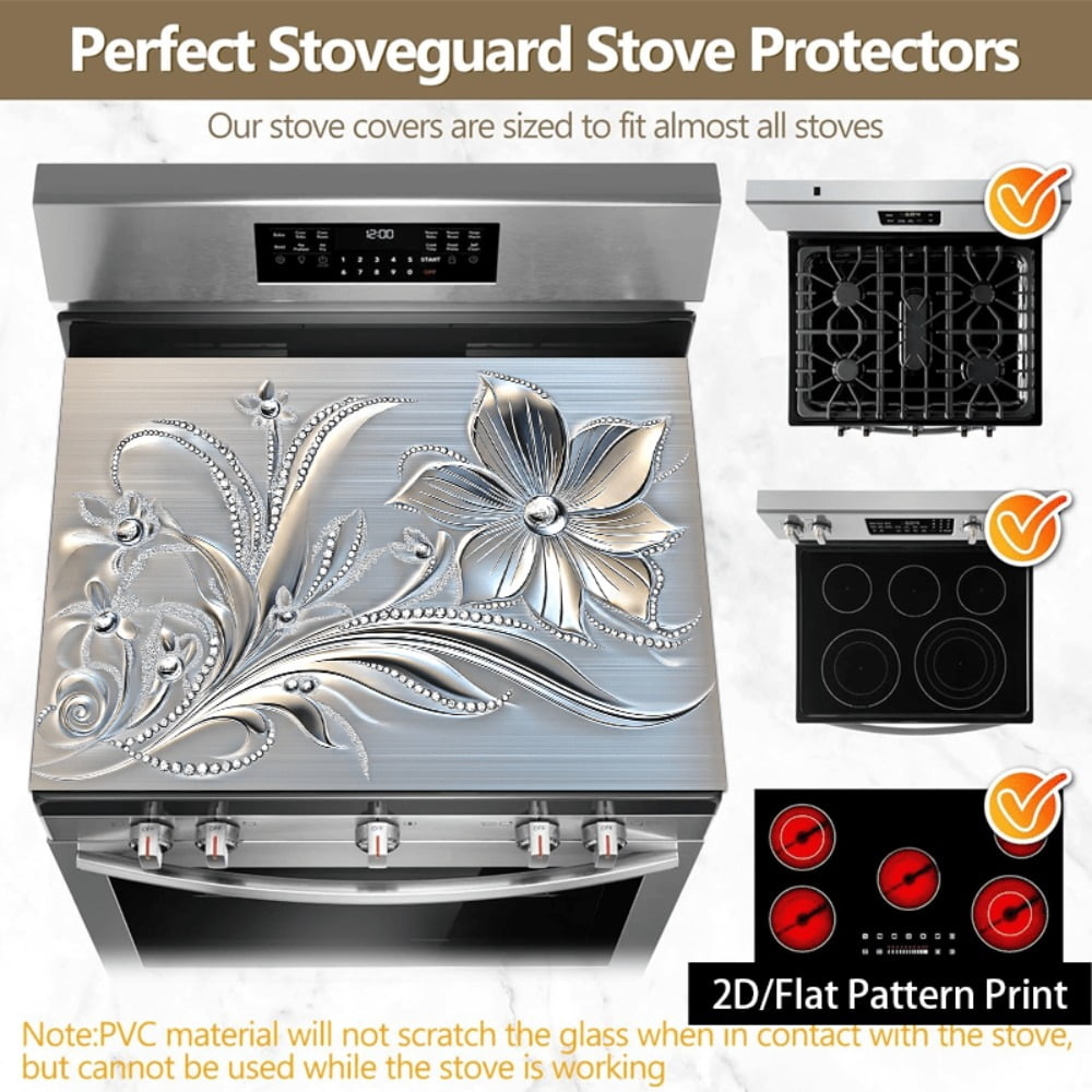 1 piece, stove panel and cooktop panel protection pad, 2D flat European floral pattern kitchen decorative countertop pad, suitable for stoves, washing machines, dryers, coffee machines, multi-functio