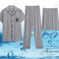 thumbnail image 2 of Conjunto de tres piezas de pantalones cortos de verano para hombre, pantalones largos de manga corta de algodón puro, ropa de casa, novedad de 2023, 2 of 5