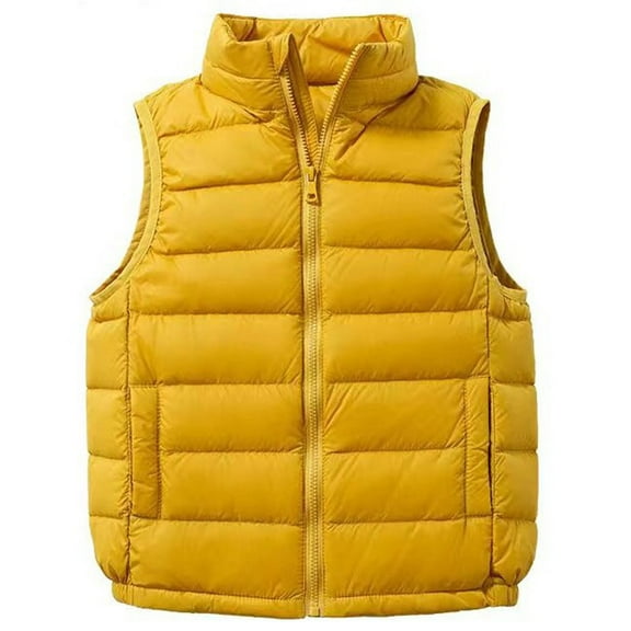 Kids Winter Puffer Vest Zipper Coat Sleeveless Warm Windbreaker Lightweight Down Jackets For Boys Girls, 15-16 Years Yellow