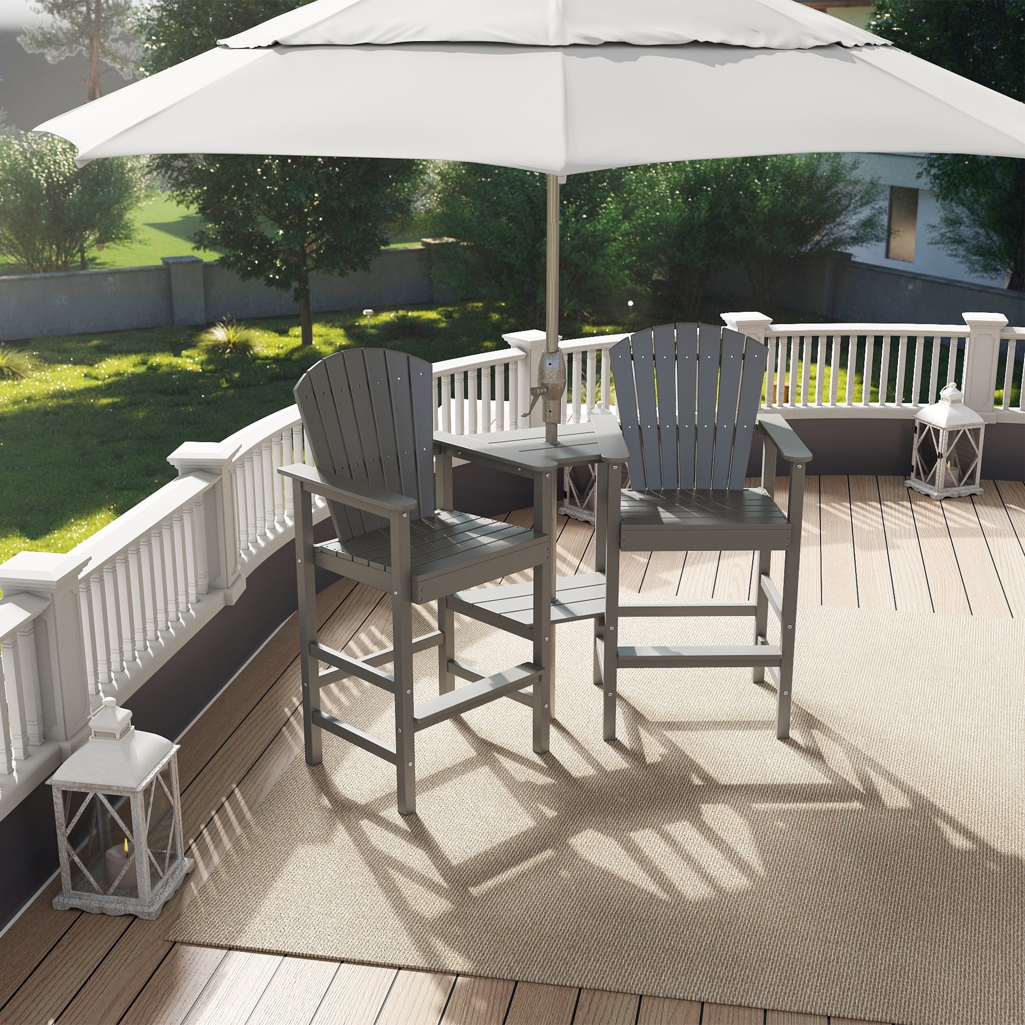 Tall Adirondack Chair Set of 2, HDPE Balcony Chair with Double Connecting Tray, Outdoor Weather Resistant Adirondack Chair, Gray