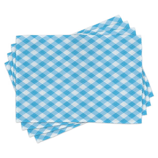 Checkered Placemats Set of 4 Blue and White Gingham Fabric Texture