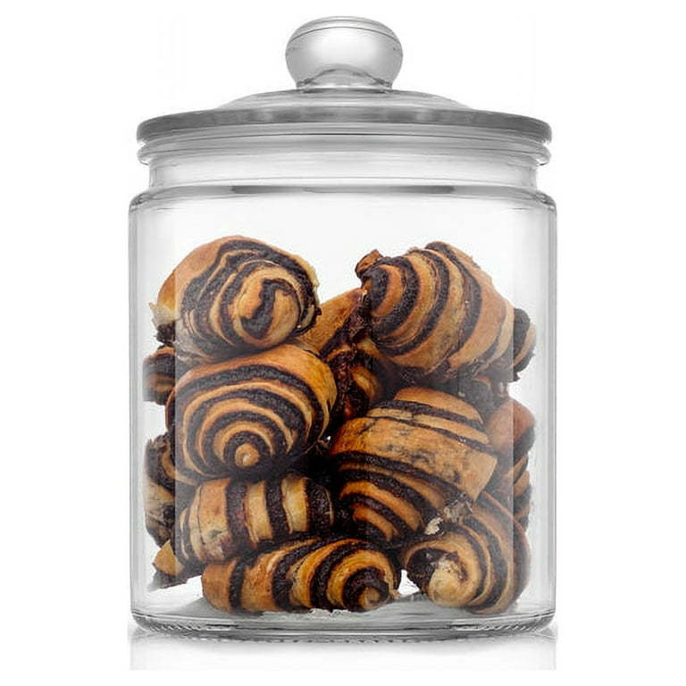 Round Glass Cookie Jars with Lids - Set of 2 Glass Storage