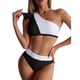 thumbnail image 1 of Bikini de un hombro para mujer, conjunto de Bikini de talle alto elástico con bloqueo de Color, ajustado, para fiesta de natación, blanco y negro XL, 1 of 5