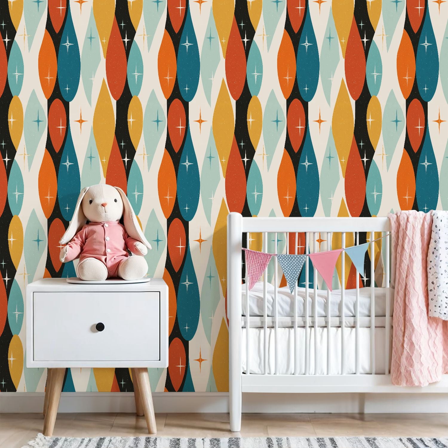 Peel and Stick Wallpaper 23.6in x 9.8ft Mid century modern age teal orange Ideal for Contact Paper Vinyl Waterproof Self Adhesive Wall Paper for Bedroom Shelf Cabinet Renter Friendly