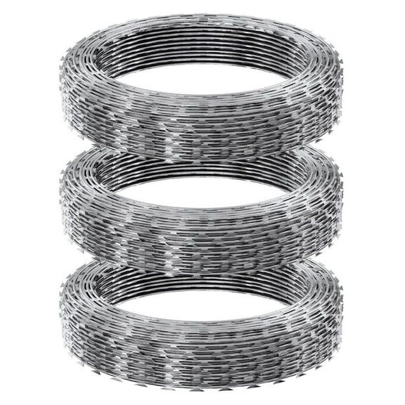 Razor Wire Fencing, 147ft Razor Barbed Wire - 3 Rolls Galvanized Razor Wire, Double Spiral Security Fence for Garden, Perimeter Protection, Anti-Climb