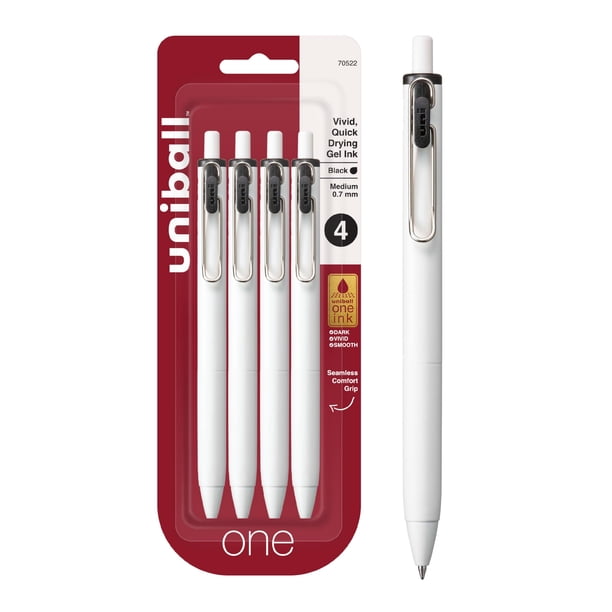 Bolígrafos de gel Uni-Ball One negros retráctiles de 0,7 mm, tamaño mediano, paquete de 4
